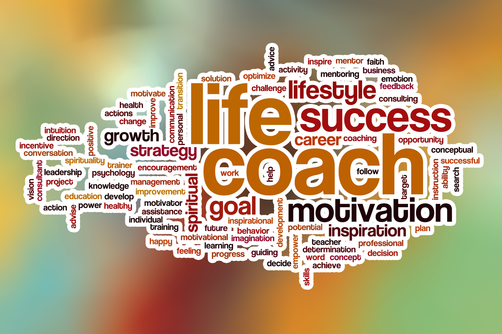 Life coach word cloud with abstract background